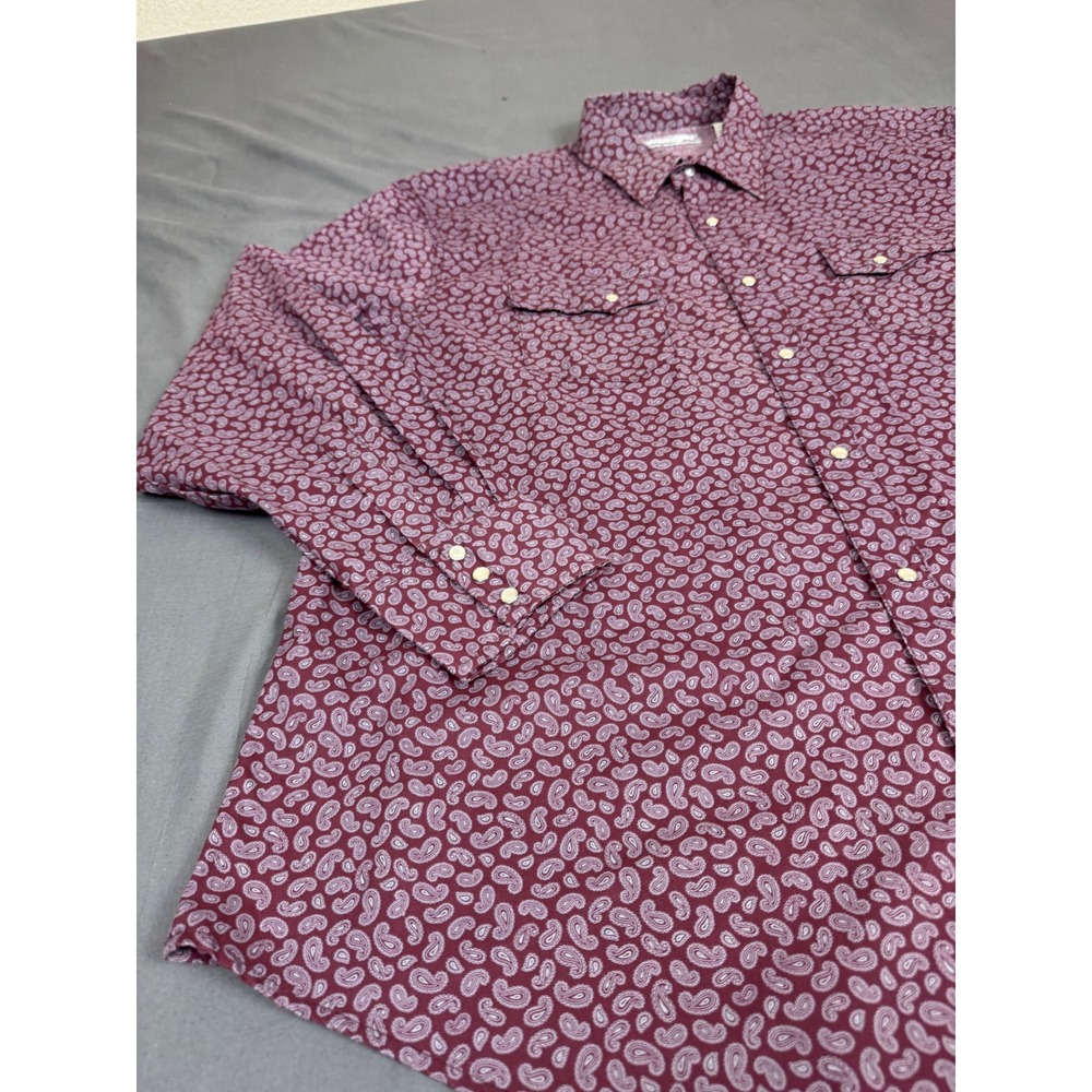 Wrangler Wrancher Mens XXL Burgundy Paisley Western Snap Long Sleeve Shirt - Picture 9 of 16
